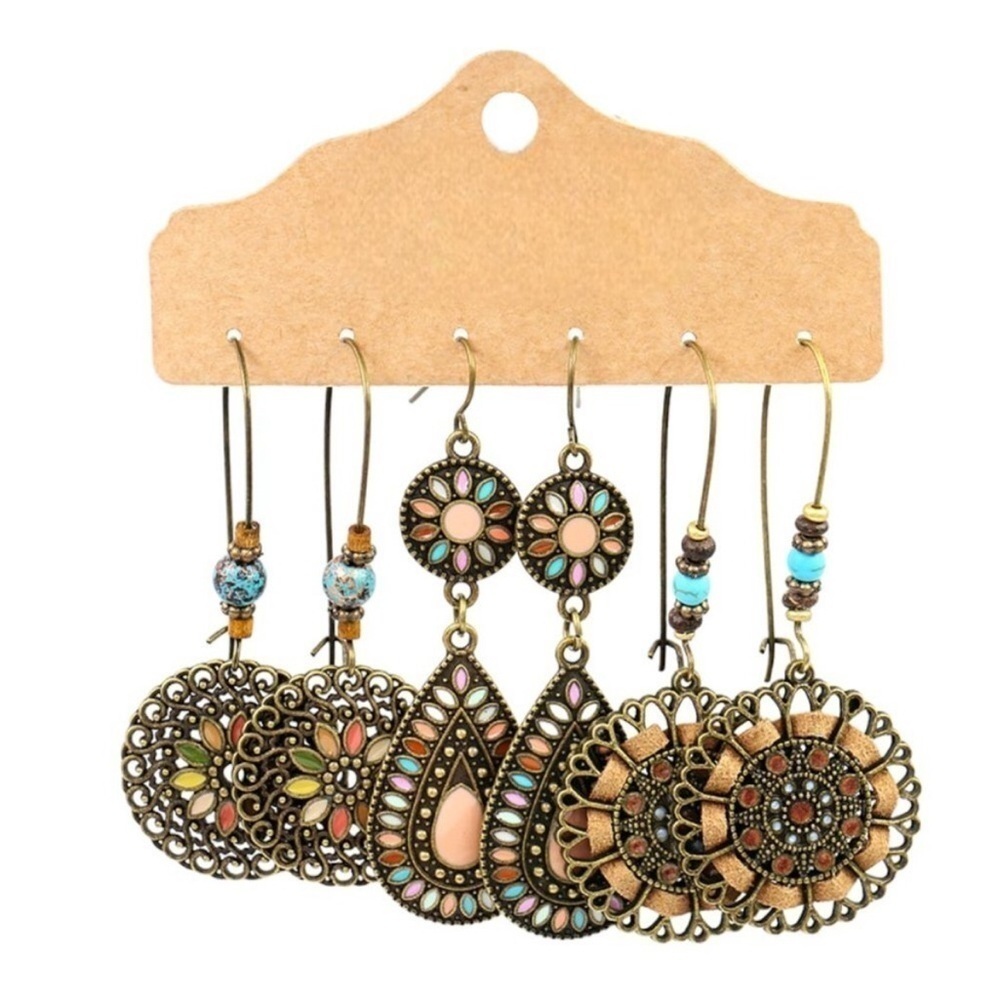 Gold Boho Dangle Earrings Set NEW